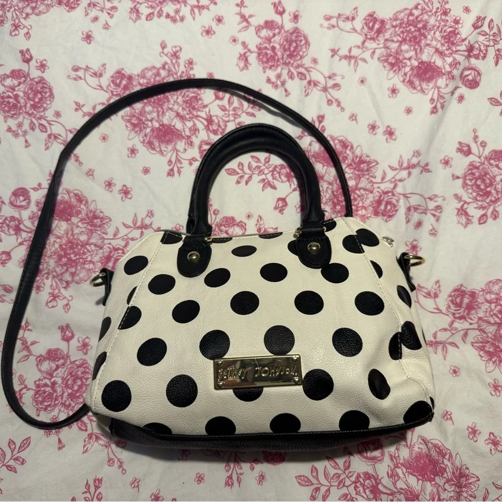 Betsey Johnson Polka Dot Handbag with Pink Bow - Picture 2 of 3